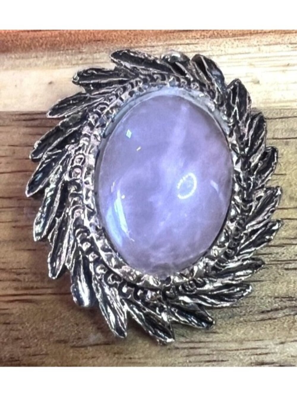 Vintage Genuine stone brooch, pearlescent stone in gold tone metal